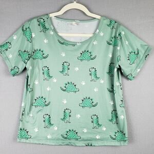 Dinosaur Doodle Graphic Tee Shirt Green Pastel Cutesy Kidcore Animal Print Sz S‎